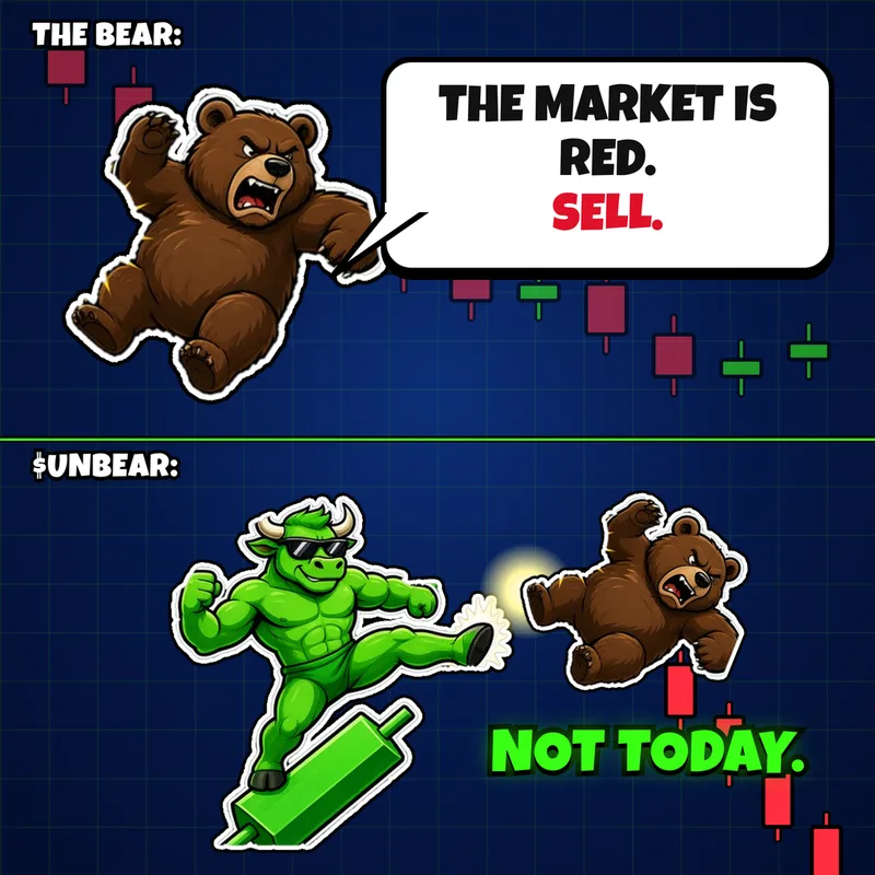 Meme: the bear says sell, $UNBEAR says not today